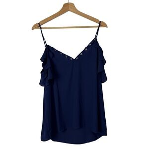Express Navy Blue V-Neck Short Cold Shoulder Top M